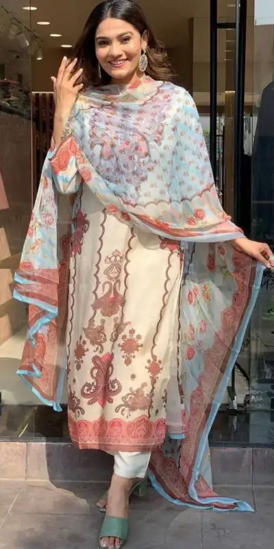 DC G24 Off White in Maslin Digital Print Salwar Suit . Wedding, Party, Festive, Events, Introductory Price ₹1649. Delivery 4-6 Working Days. Shop now. | Jump Suits, Salwar suit, Designer Suits, Casual Suits, Creative suits, Palazzo Suits, Party Wear Suits, Patiala Suits, Straight Suits