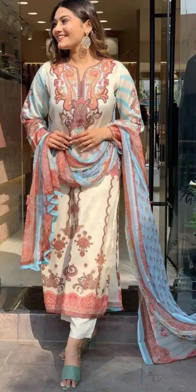DC G24 Off White in Maslin Digital Print Salwar Suit . Wedding, Party, Festive, Events, Introductory Price ₹1649. Delivery 4-6 Working Days. Shop now. | Jump Suits, Salwar suit, Designer Suits, Casual Suits, Creative suits, Palazzo Suits, Party Wear Suits, Patiala Suits, Straight Suits