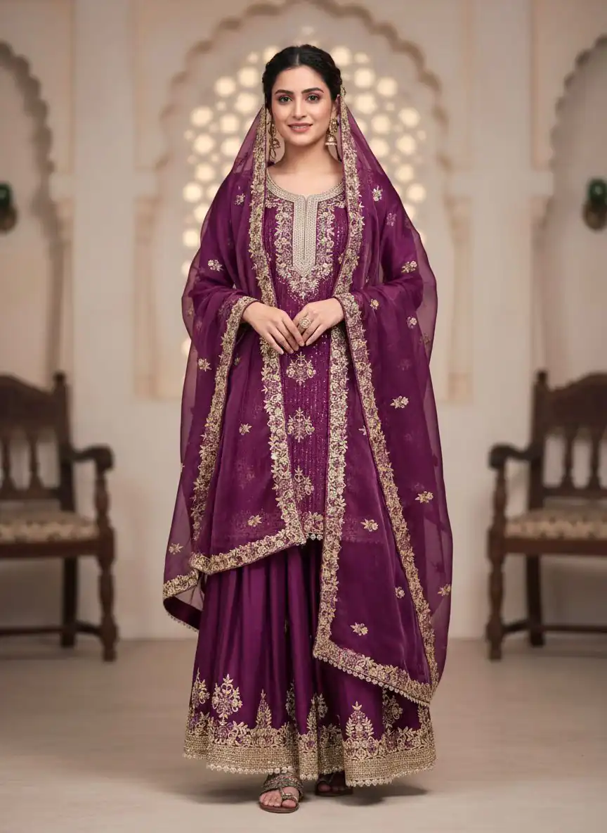 AD 219 Wine in Pure Organza Silk Embroidery Work & Cut Work Salwar Suit . Exclusive Offer ₹2499. Delivery 4-6 Working Days. Shop now. | Jump Suits, Salwar suit, Designer Suits, Casual Suits, Creative suits, Palazzo Suits, Party Wear Suits, Patiala Suits, Straight Suits
