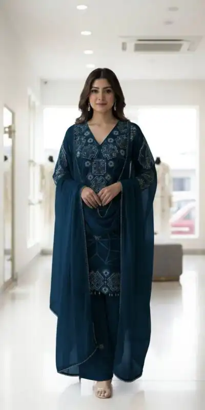 LG 2063 Navy Blue Faux Georgette Salwar Suit with Sequins Work & Embroidery Work. Introductory Price ₹2149. Delivery 4-6 Working Days. Shop now. | Jump Suits, Salwar suit, Designer Suits, Casual Suits, Creative suits, Palazzo Suits, Party Wear Suits, Patiala Suits, Straight Suits