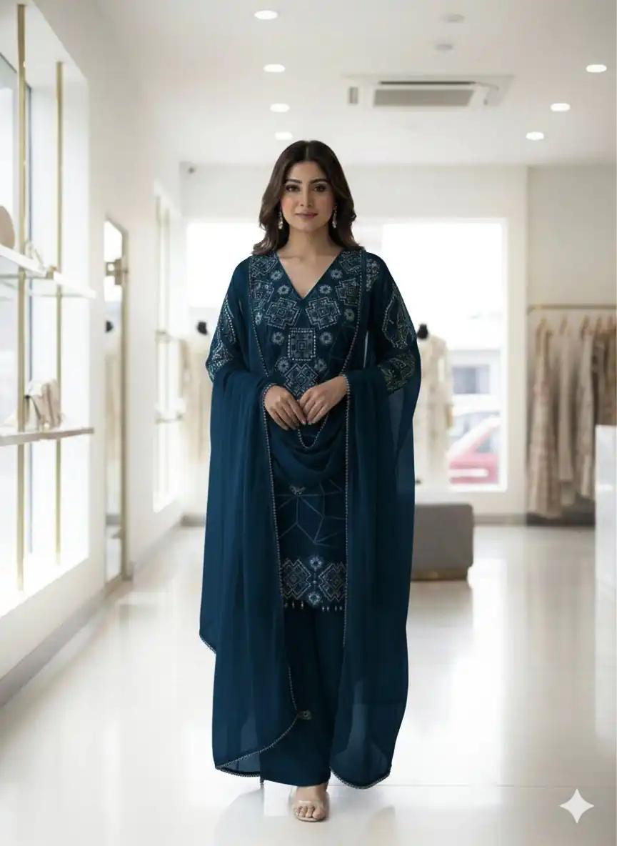 LG 2063 Navy Blue Faux Georgette Salwar Suit with Sequins Work & Embroidery Work. Introductory Price ₹2149. Delivery 4-6 Working Days. Shop now. | Jump Suits, Salwar suit, Designer Suits, Casual Suits, Creative suits, Palazzo Suits, Party Wear Suits, Patiala Suits, Straight Suits