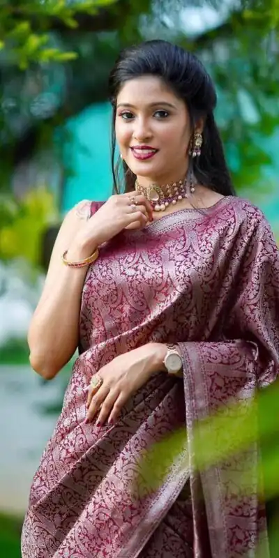 KPR 125 Wine Soft Lichi Silk Saree Perfect for Wedding, Party, Reception, Diwali, Ethnic Day – . Affordable Price ₹1299. Delivery 4-6 Working Days. | Sarees, Bollywood Sarees, Creative Sarees, Designer Sarees, Embroidered Sarees, Ethnic Saree, Modern Digital sarees, Party Wear Sarees