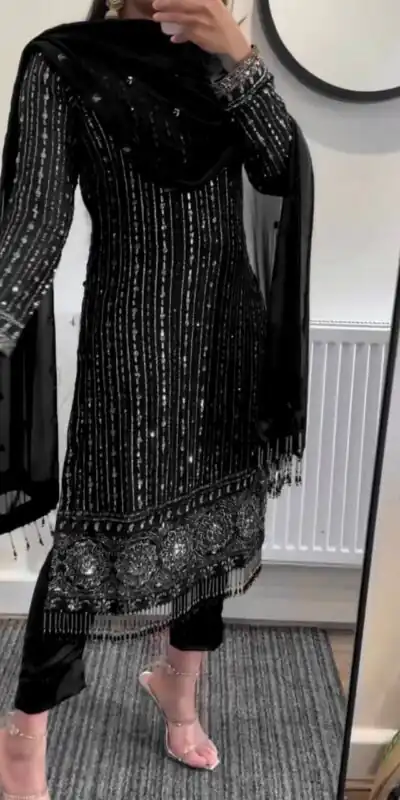 RTC 5716 Black  Color Foix Georgette Thread Sequence Work Salwar Suit Wedding, Party, Festive, Events Etc. Expected Delivery 4-6 Working Days @2099/- | Jump Suits, Salwar suit, Designer Suits, Casual Suits, Creative suits, Palazzo Suits, Party Wear Suits, Patiala Suits, Straight Suits