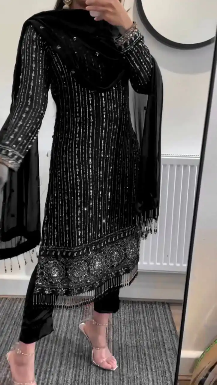 RTC 5716 Black  Color Foix Georgette Thread Sequence Work Salwar Suit Wedding, Party, Festive, Events Etc. Expected Delivery 4-6 Working Days @2099/- | Jump Suits, Salwar suit, Designer Suits, Casual Suits, Creative suits, Palazzo Suits, Party Wear Suits, Patiala Suits, Straight Suits