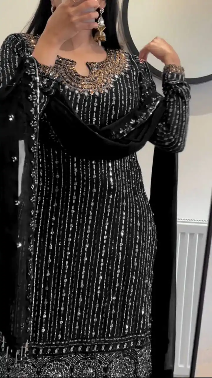 RTC 5716 Black  Color Foix Georgette Thread Sequence Work Salwar Suit Wedding, Party, Festive, Events Etc. Expected Delivery 4-6 Working Days @2099/- | Jump Suits, Salwar suit, Designer Suits, Casual Suits, Creative suits, Palazzo Suits, Party Wear Suits, Patiala Suits, Straight Suits