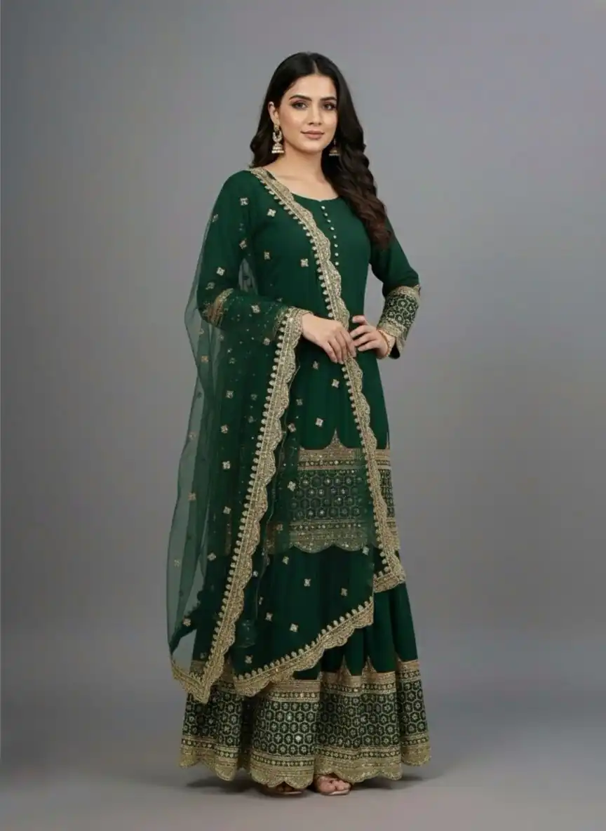 Green Faux Georgette Embroider Salwar Suit - Image 5