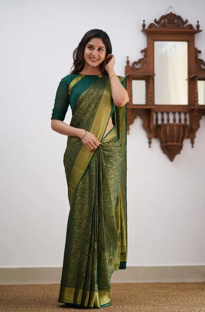 Green Lichi Silk Border Jacquard Work Saree