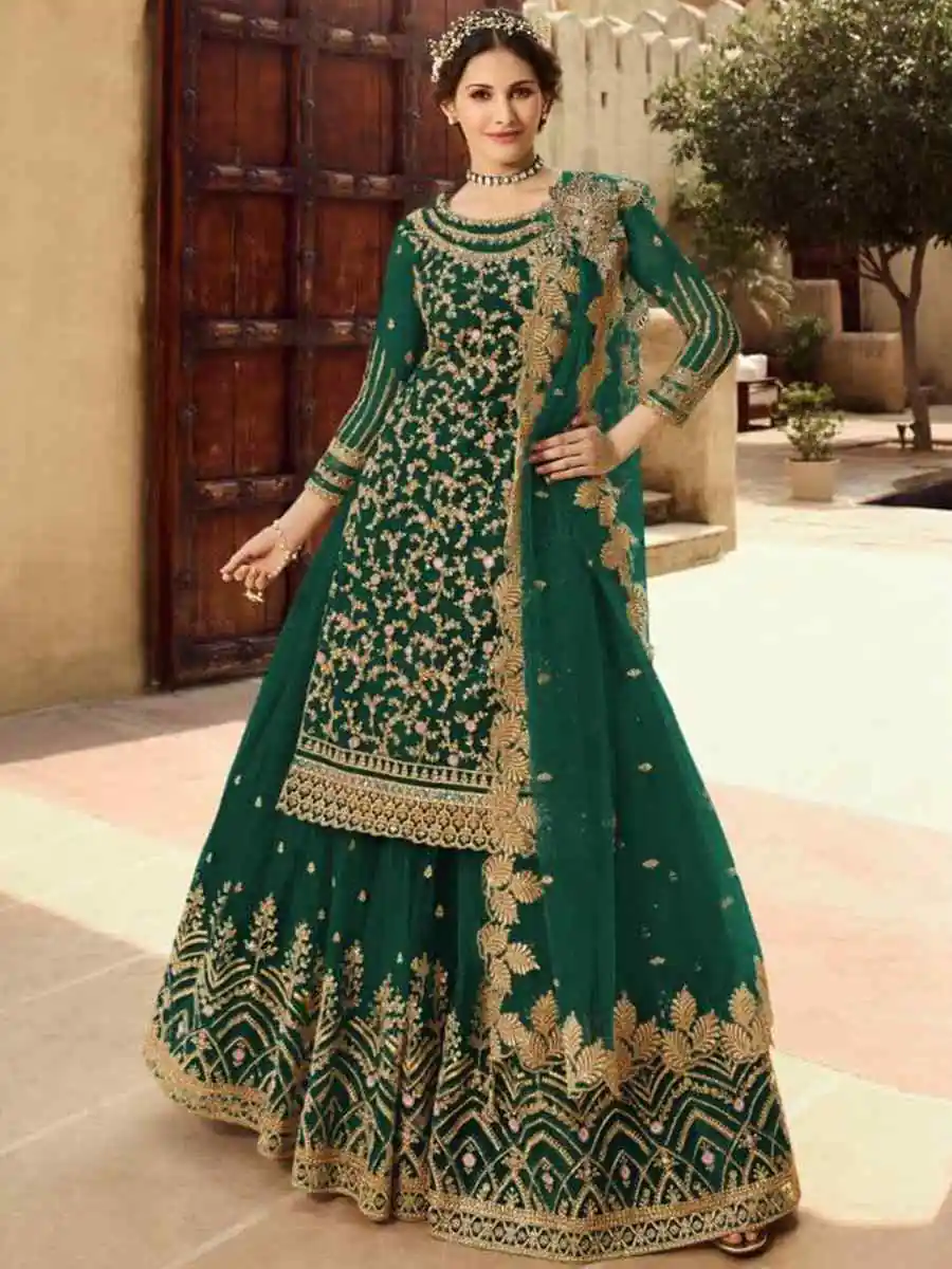 Green Soft Net With Embroidery Work Salwar Suit