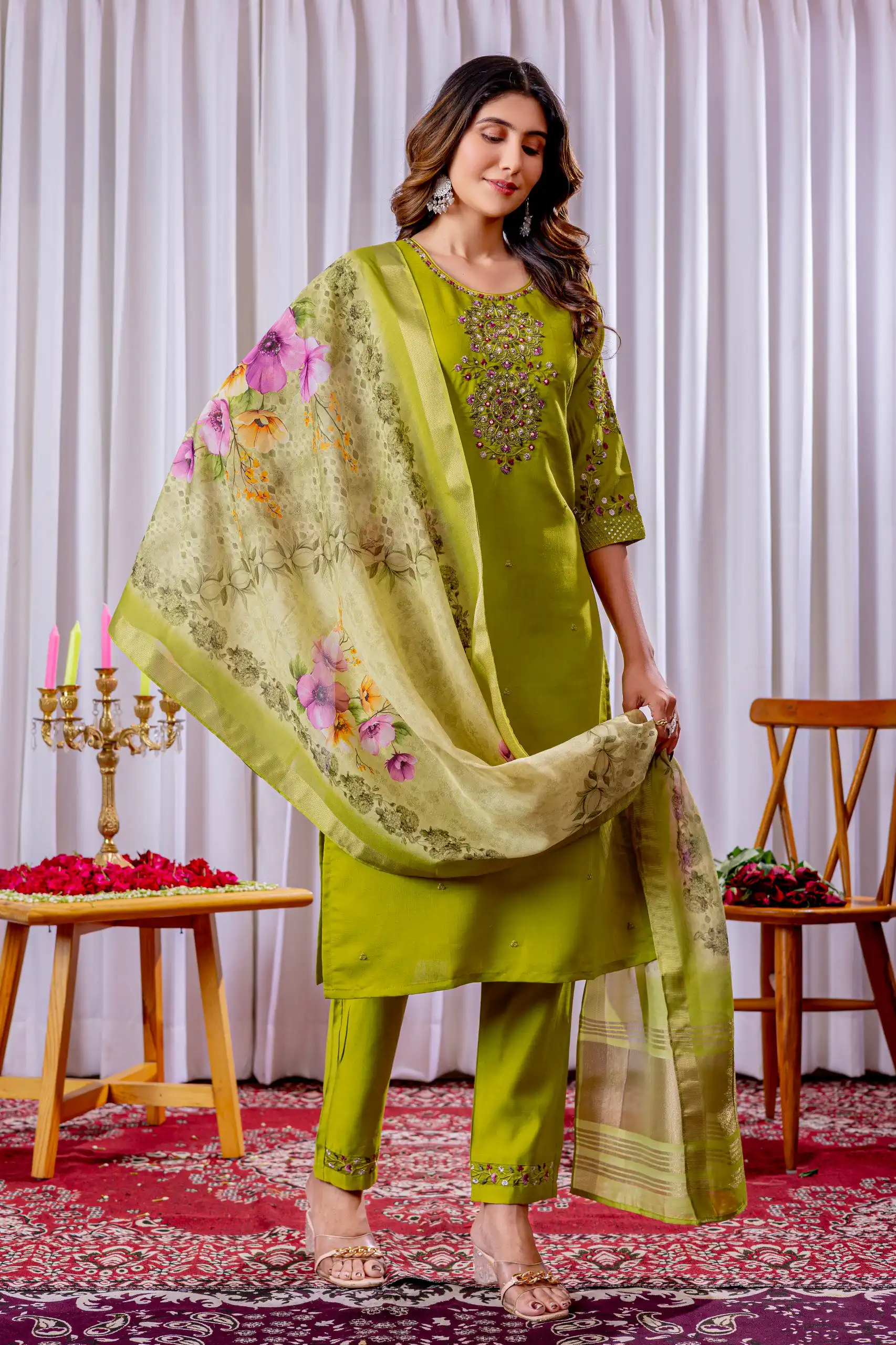 DIVA 111 Green Viscose Silk Salwar Suit with Thread Embroidery Work. Best Price ₹2049. Delivery 4-6 Working Days. Shop now. | Jump Suits, Straight Suits, Salwar suit, Designer Suits, Casual Suits, Creative suits, Palazzo Suits, Party Wear Suits, Patiala Suits