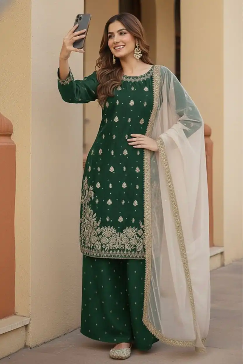 KF 1717 Green Zimmy Silk Salwar Suit with Lace Work & Embroidery Work. Affordable Price ₹2149. Delivery 4-6 Working Days. Shop now. | Jump Suits, Salwar suit, Designer Suits, Casual Suits, Creative suits, Palazzo Suits, Party Wear Suits, Patiala Suits, Straight Suits
