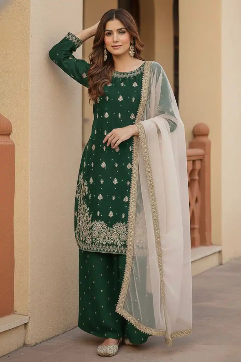 KF 1717 Green Zimmy Silk Salwar Suit with Lace Work & Embroidery Work. Affordable Price ₹2149. Delivery 4-6 Working Days. Shop now. | Jump Suits, Salwar suit, Designer Suits, Casual Suits, Creative suits, Palazzo Suits, Party Wear Suits, Patiala Suits, Straight Suits