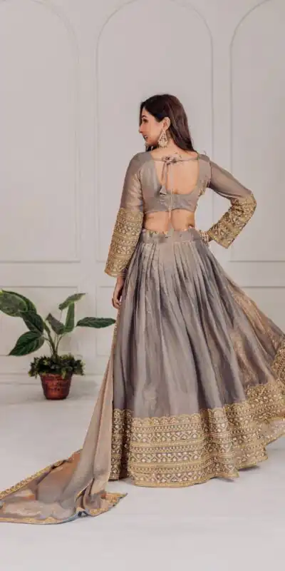 MT 1039 Grey Fendi Chiffon Lehenga Choli with Zari Work & Embroidery Work. Introductory Price ₹2599. Delivery 4-6 Working Days. Shop now. | Lehenga, Bollywood Lehenga, Creative Lehenga, Designer Lehenga, Embroidered Lehenga, Party Wear Lehenga