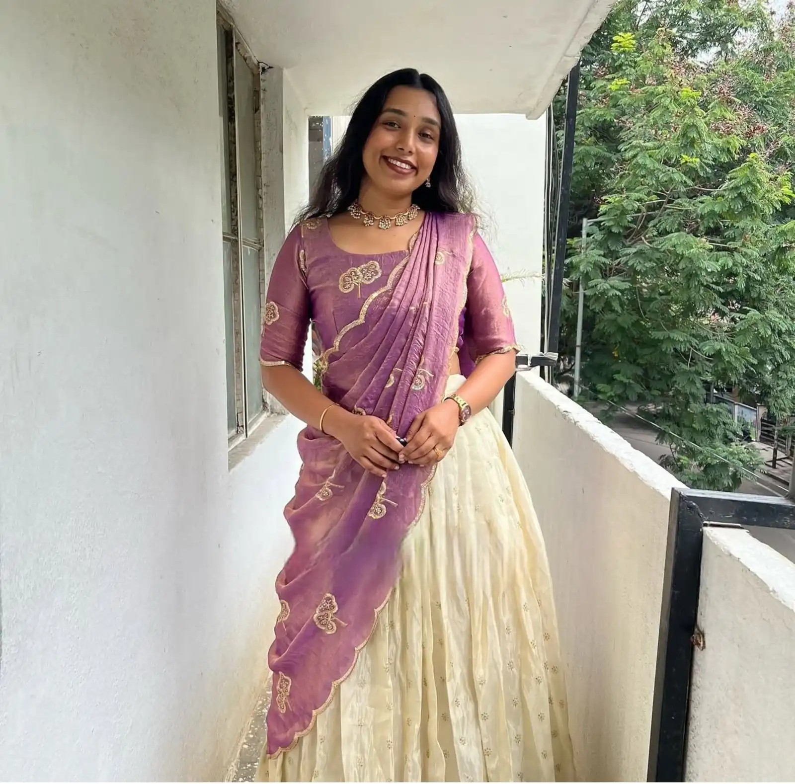 Lavender Fendy Silk Sequence Cut Work Lehenga Choli - Image 3