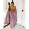 Lavender Nylon Butterfly Net Sequence Work Saree