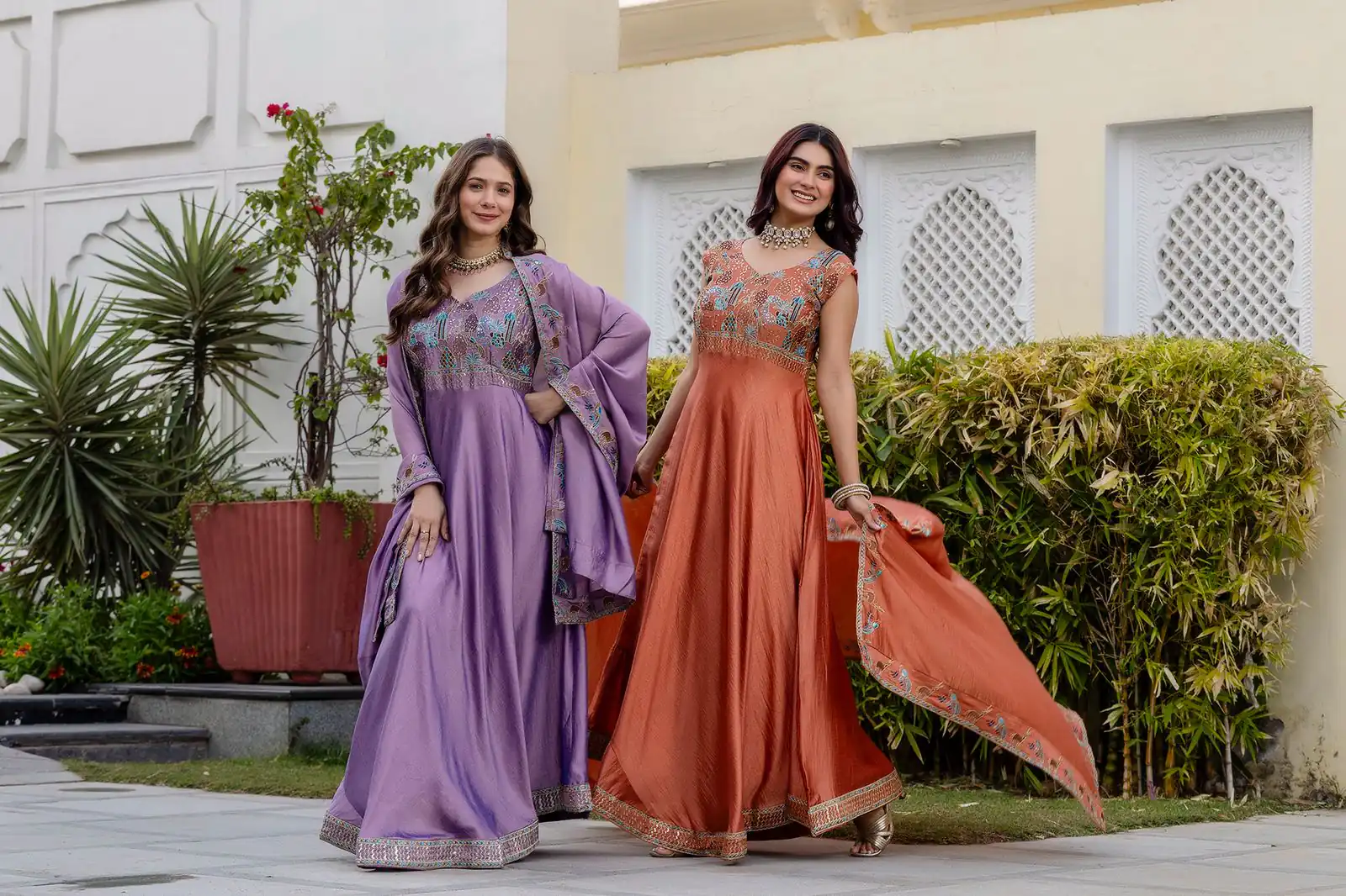 RR 39 Rust Lavender Silk Gown Perfect for Wedding, Party, Holi, Anniversary, Mehendi –. Grab it for ₹2149. Delivery 4-6 Working Days. Shop now. | Gowns, Bollywood Gowns, Creative Gowns, Designer Gowns, Embroidered Gowns, Party Wear Gowns