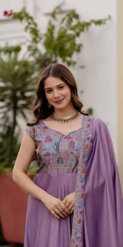 RR 39 Rust Lavender Silk Gown Perfect for Wedding, Party, Holi, Anniversary, Mehendi –. Grab it for ₹2149. Delivery 4-6 Working Days. Shop now. | Gowns, Bollywood Gowns, Creative Gowns, Designer Gowns, Embroidered Gowns, Party Wear Gowns