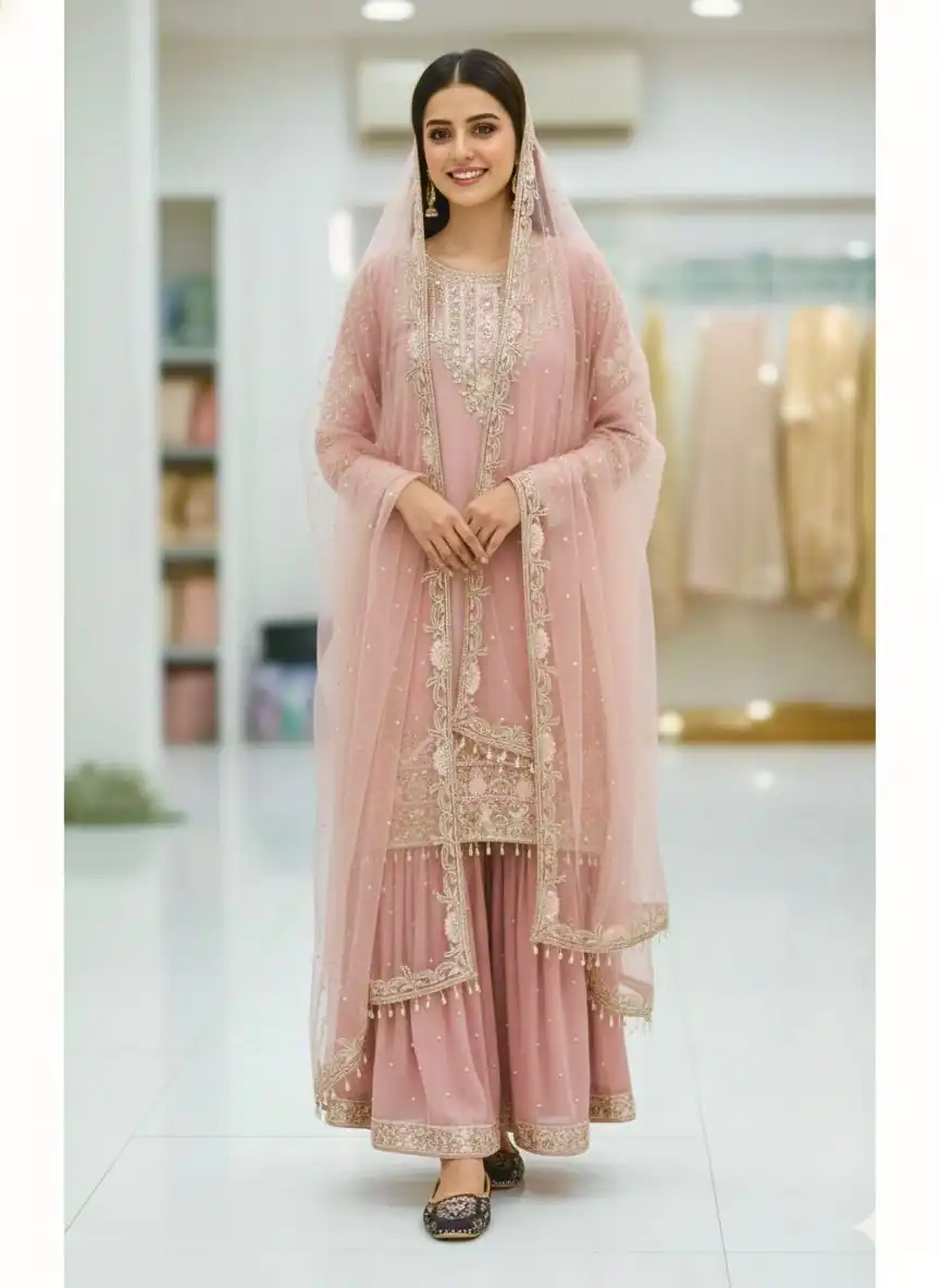 MT 1064 Light Pink Faux Georgette Salwar Suit Perfect for Wedding, Party, Family Gatherings, Sangeet, Housewarming – . Affordable Price ₹2099. Days | Jump Suits, Salwar suit, Designer Suits, Casual Suits, Creative suits, Palazzo Suits, Party Wear Suits, Patiala Suits, Straight Suits