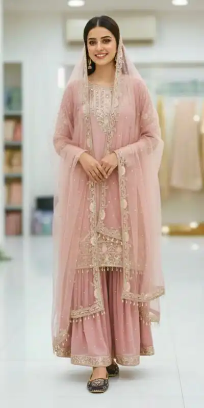 MT 1064 Light Pink Faux Georgette Salwar Suit Perfect for Wedding, Party, Family Gatherings, Sangeet, Housewarming â . Affordable Price âš2099. Days | Jump Suits, Salwar suit, Designer Suits, Casual Suits, Creative suits, Palazzo Suits, Party Wear Suits, Patiala Suits, Straight Suits