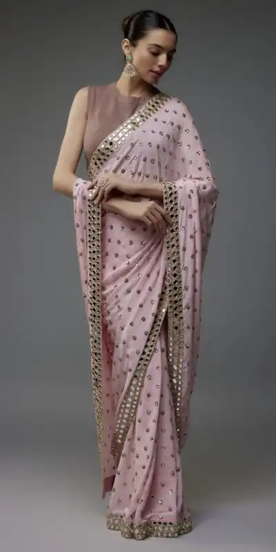 Light Pink Faux Georgette Mirror Sequins Work Saree