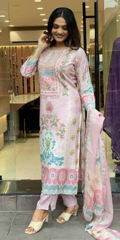 DC G22 Light Pink in Maslin Digital Print Salwar Suit . Wedding, Party, Festive, Events, Introductory Price ₹1749. Delivery 4-6 Working Days. Shop now. | Jump Suits, Straight Suits, Salwar suit, Designer Suits, Casual Suits, Creative suits, Palazzo Suits, Party Wear Suits, Patiala Suits