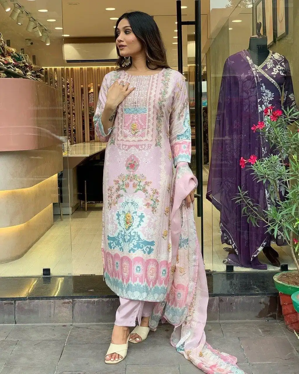 DC G22 Light Pink in Maslin Digital Print Salwar Suit . Wedding, Party, Festive, Events, Introductory Price ₹1749. Delivery 4-6 Working Days. Shop now. | Jump Suits, Straight Suits, Salwar suit, Designer Suits, Casual Suits, Creative suits, Palazzo Suits, Party Wear Suits, Patiala Suits