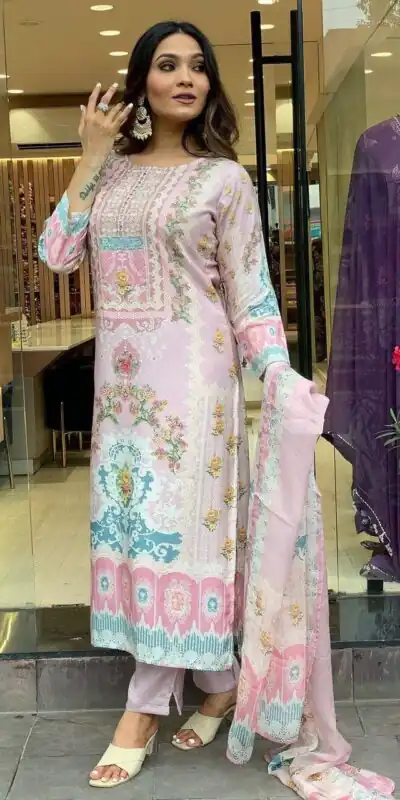 DC G22 Light Pink in Maslin Digital Print Salwar Suit . Wedding, Party, Festive, Events, Introductory Price ₹1749. Delivery 4-6 Working Days. Shop now. | Jump Suits, Straight Suits, Salwar suit, Designer Suits, Casual Suits, Creative suits, Palazzo Suits, Party Wear Suits, Patiala Suits