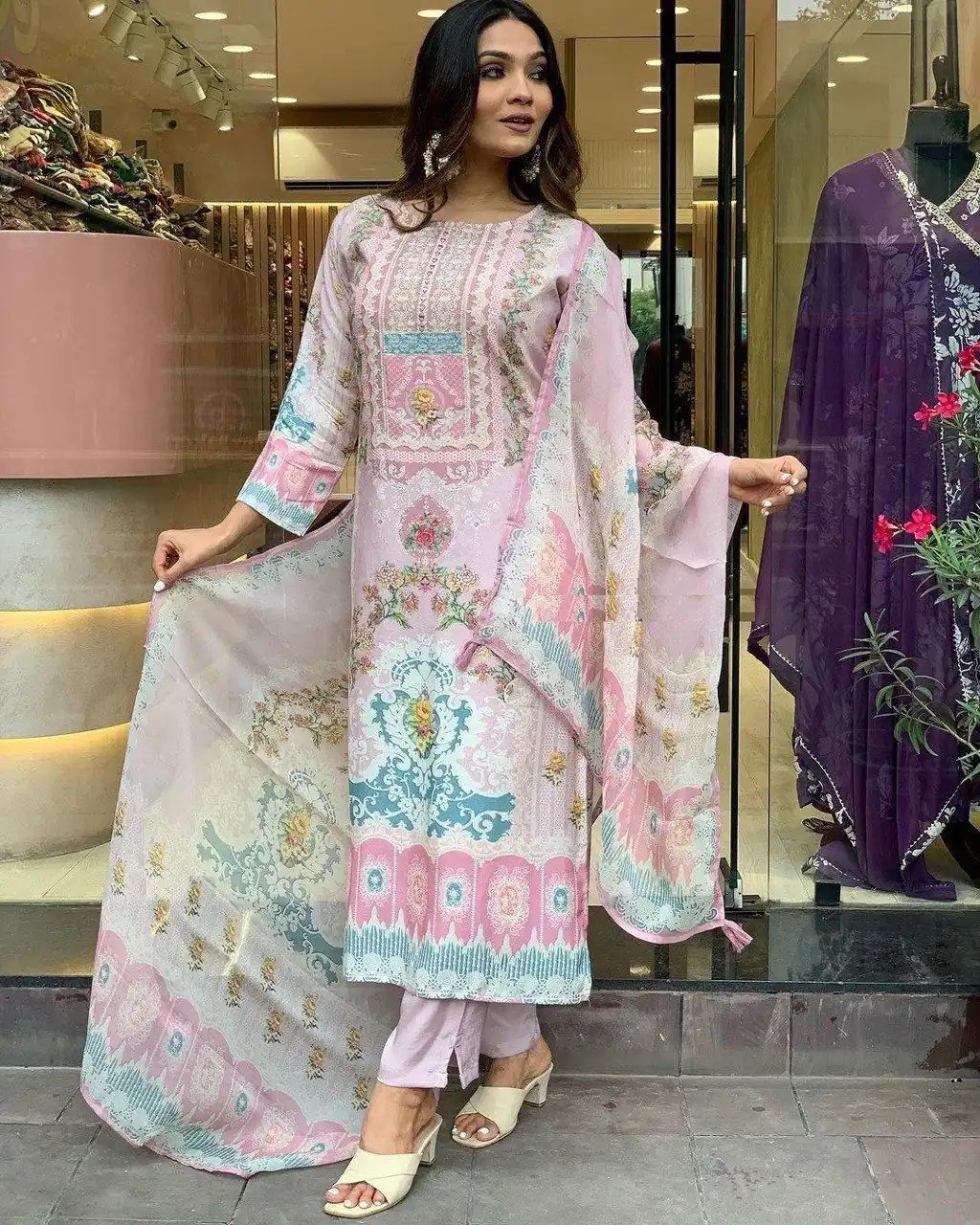 DC G22 Light Pink in Maslin Digital Print Salwar Suit . Wedding, Party, Festive, Events, Introductory Price ₹1749. Delivery 4-6 Working Days. Shop now. | Jump Suits, Straight Suits, Salwar suit, Designer Suits, Casual Suits, Creative suits, Palazzo Suits, Party Wear Suits, Patiala Suits