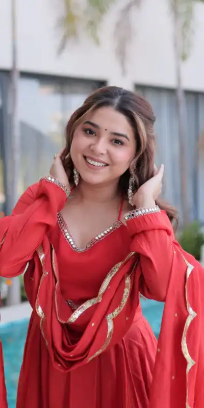 KA 1237 Red Mul Chanderi Anarkali Suit with Embroidery Work & Mirror Work. Grab it for ₹2449. Delivery 4-6 Working Days. Shop now. | Anarkali Suits, Bollywood Anarkali, Creative-Anarkali, Designer Anarkali, Embroidered Anarkali, Party Wear Anarkali