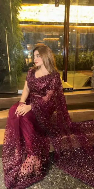 FB L307 Wine Sequins Work Saree in Wine Net. Available at ₹2599 only. Wedding, Party, Festive, Events, Delivery 4-6 Working Days. Shop now. | Sarees, Bollywood Sarees, Creative Sarees, Designer Sarees, Embroidered Sarees, Ethnic Saree, Modern Digital sarees, Party Wear Sarees
