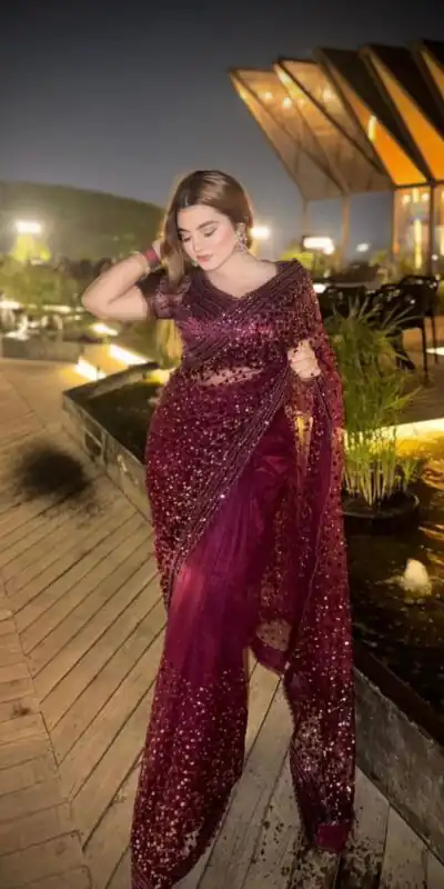 FB L307 Wine Sequins Work Saree in Wine Net. Available at ₹2599 only. Wedding, Party, Festive, Events, Delivery 4-6 Working Days. Shop now. | Sarees, Bollywood Sarees, Creative Sarees, Designer Sarees, Embroidered Sarees, Ethnic Saree, Modern Digital sarees, Party Wear Sarees