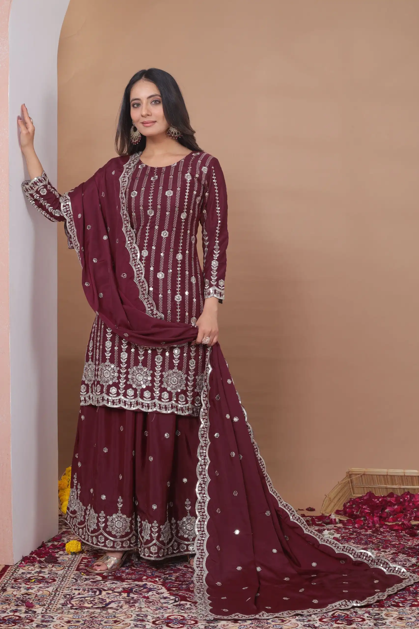 FE 126 Maroon Color Natural Crap Salwar Suit with Embroidery Work. Special Price ₹2399. Delivery 4-6 Working Days. Shop now. | Jump Suits, Straight Suits, Salwar suit, Designer Suits, Casual Suits, Creative suits, Palazzo Suits, Party Wear Suits, Patiala Suits