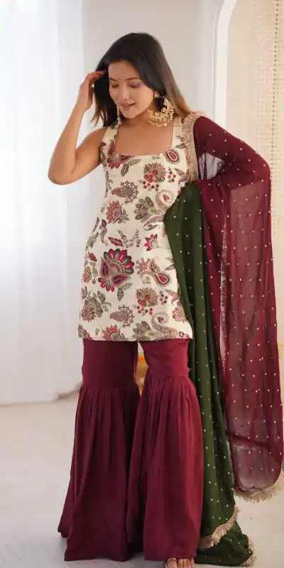 ST 1153 Maroon Color Natural Crep Salwar Suit with Embroidery Work. Wedding, Party, Festive, Best Price ₹2449. Delivery 4-6 Working Days. Shop now. | Jump Suits, Salwar suit, Designer Suits, Casual Suits, Creative suits, Palazzo Suits, Party Wear Suits, Patiala Suits, Straight Suits
