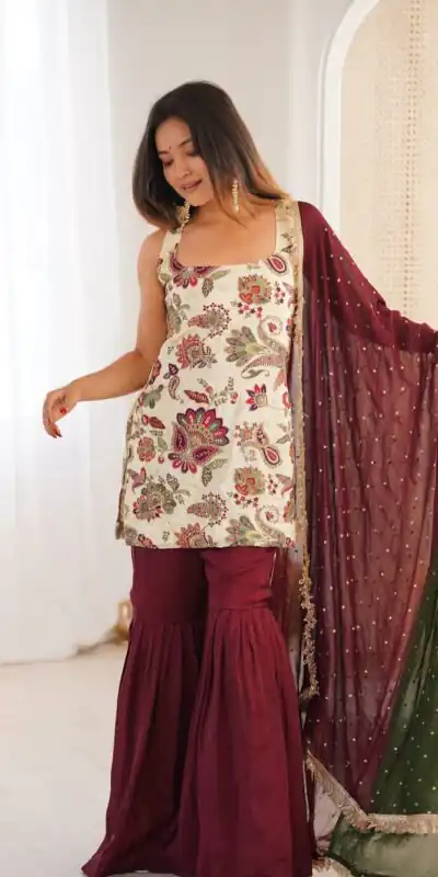 ST 1153 Maroon Color Natural Crep Salwar Suit with Embroidery Work. Wedding, Party, Festive, Best Price ₹2449. Delivery 4-6 Working Days. Shop now. | Jump Suits, Salwar suit, Designer Suits, Casual Suits, Creative suits, Palazzo Suits, Party Wear Suits, Patiala Suits, Straight Suits