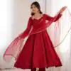 Maroon Soft Nylon Net Mirror Lace Work Anarkali Suit