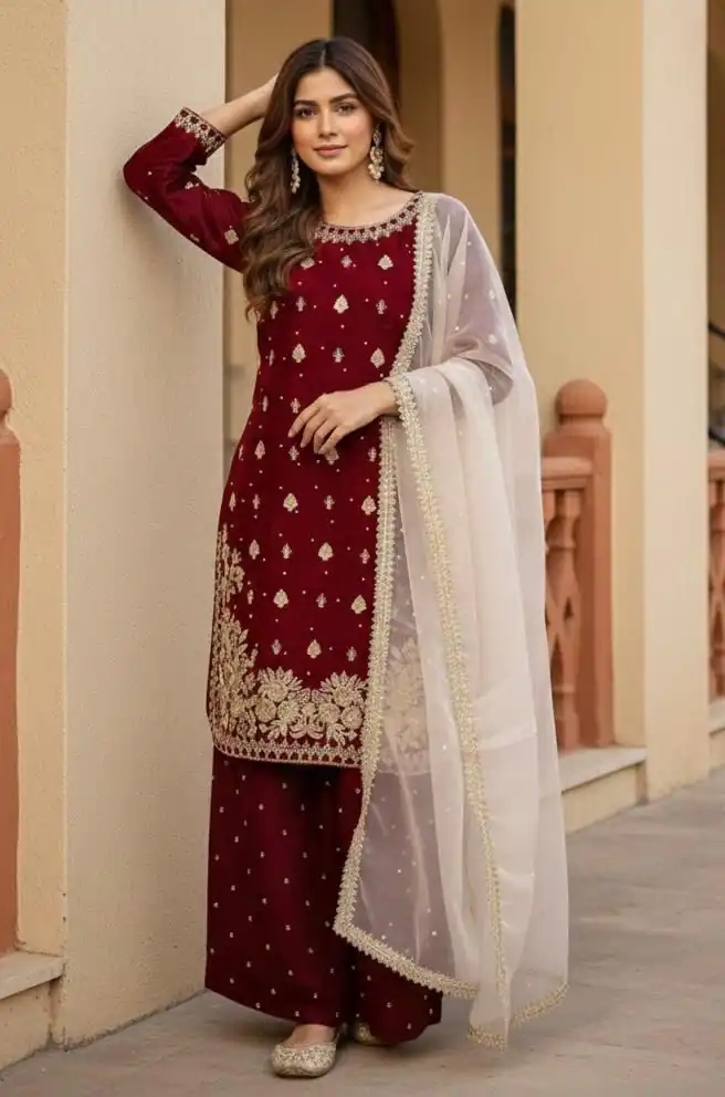 KF 1717 Maroon Zimmy Silk Salwar Suit with Lace Work & Embroidery Work. Affordable Price ₹2149. Delivery 4-6 Working Days. Shop now. | Jump Suits, Salwar suit, Designer Suits, Casual Suits, Creative suits, Palazzo Suits, Party Wear Suits, Patiala Suits, Straight Suits