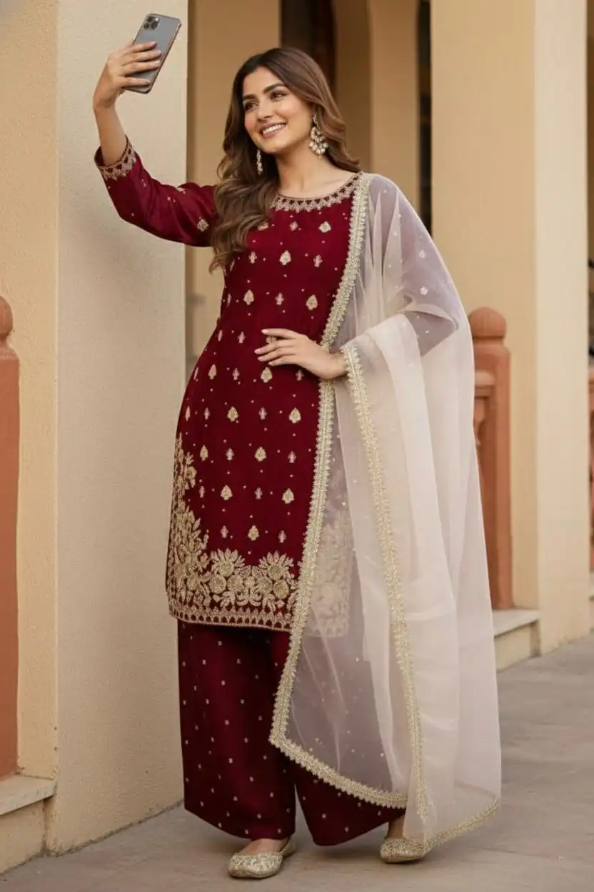 KF 1717 Maroon Zimmy Silk Salwar Suit with Lace Work & Embroidery Work. Affordable Price ₹2149. Delivery 4-6 Working Days. Shop now. | Jump Suits, Salwar suit, Designer Suits, Casual Suits, Creative suits, Palazzo Suits, Party Wear Suits, Patiala Suits, Straight Suits