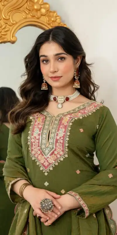 WW 6007 Mehendi Vichitra Silk Salwar Suit with Embroidery Work. Wedding, Party, Festive, Events, Grab it for ₹2599. Delivery 4-6 Working Days. Shop now. | Jump Suits, Salwar suit, Designer Suits, Casual Suits, Creative suits, Palazzo Suits, Party Wear Suits, Patiala Suits, Straight Suits