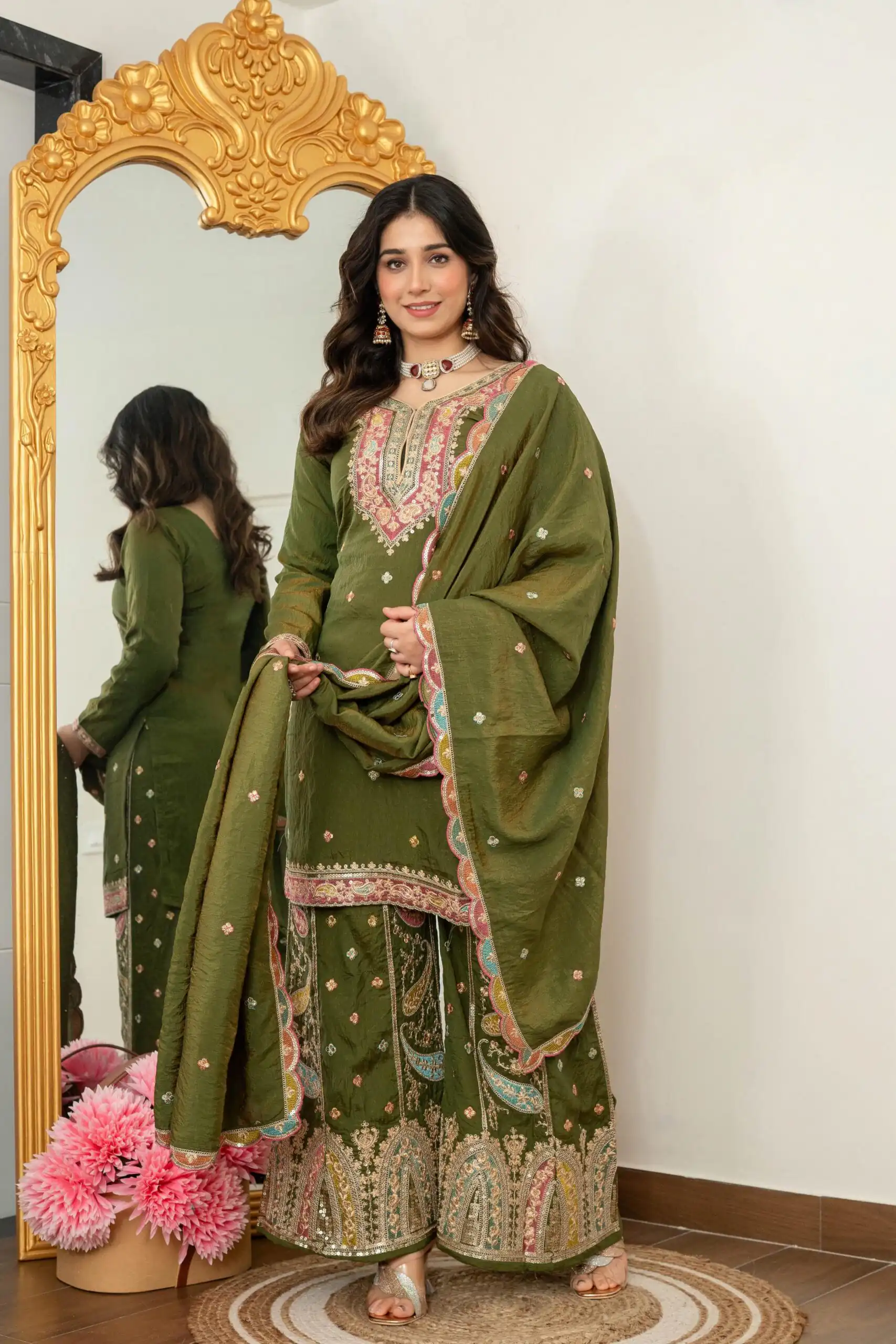 WW 6007 Mehendi Vichitra Silk Salwar Suit with Embroidery Work. Wedding, Party, Festive, Events, Grab it for ₹2599. Delivery 4-6 Working Days. Shop now. | Jump Suits, Salwar suit, Designer Suits, Casual Suits, Creative suits, Palazzo Suits, Party Wear Suits, Patiala Suits, Straight Suits