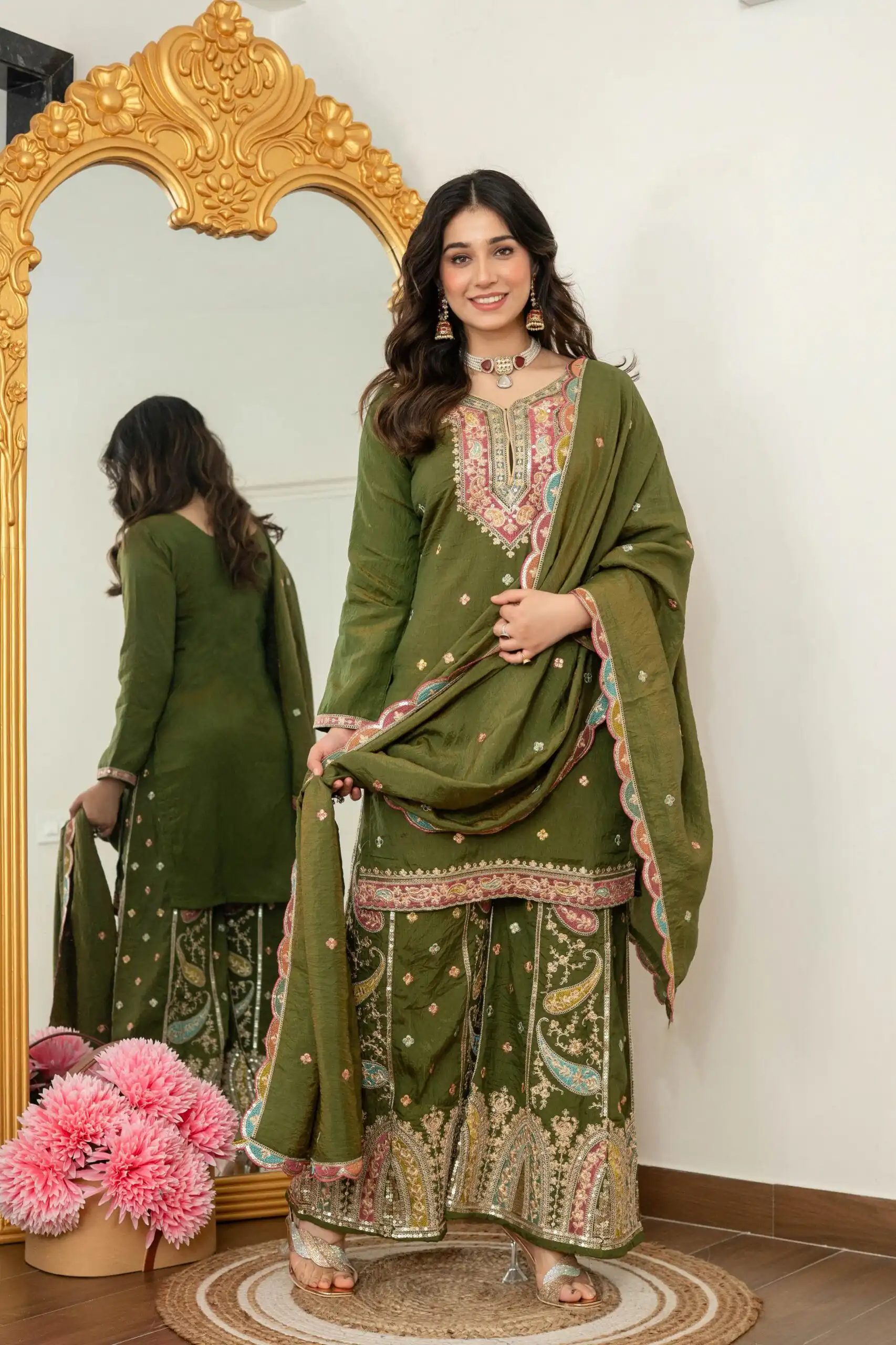 WW 6007 Mehendi Vichitra Silk Salwar Suit with Embroidery Work. Wedding, Party, Festive, Events, Grab it for ₹2599. Delivery 4-6 Working Days. Shop now. | Jump Suits, Salwar suit, Designer Suits, Casual Suits, Creative suits, Palazzo Suits, Party Wear Suits, Patiala Suits, Straight Suits