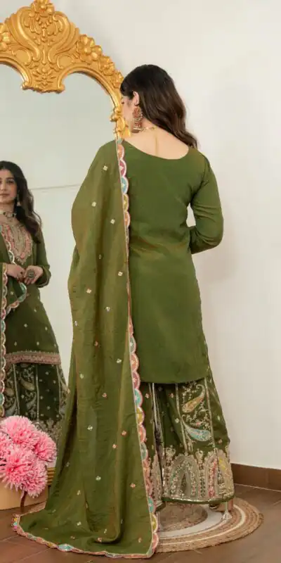 WW 6007 Mehendi Vichitra Silk Salwar Suit with Embroidery Work. Wedding, Party, Festive, Events, Grab it for ₹2599. Delivery 4-6 Working Days. Shop now. | Jump Suits, Salwar suit, Designer Suits, Casual Suits, Creative suits, Palazzo Suits, Party Wear Suits, Patiala Suits, Straight Suits