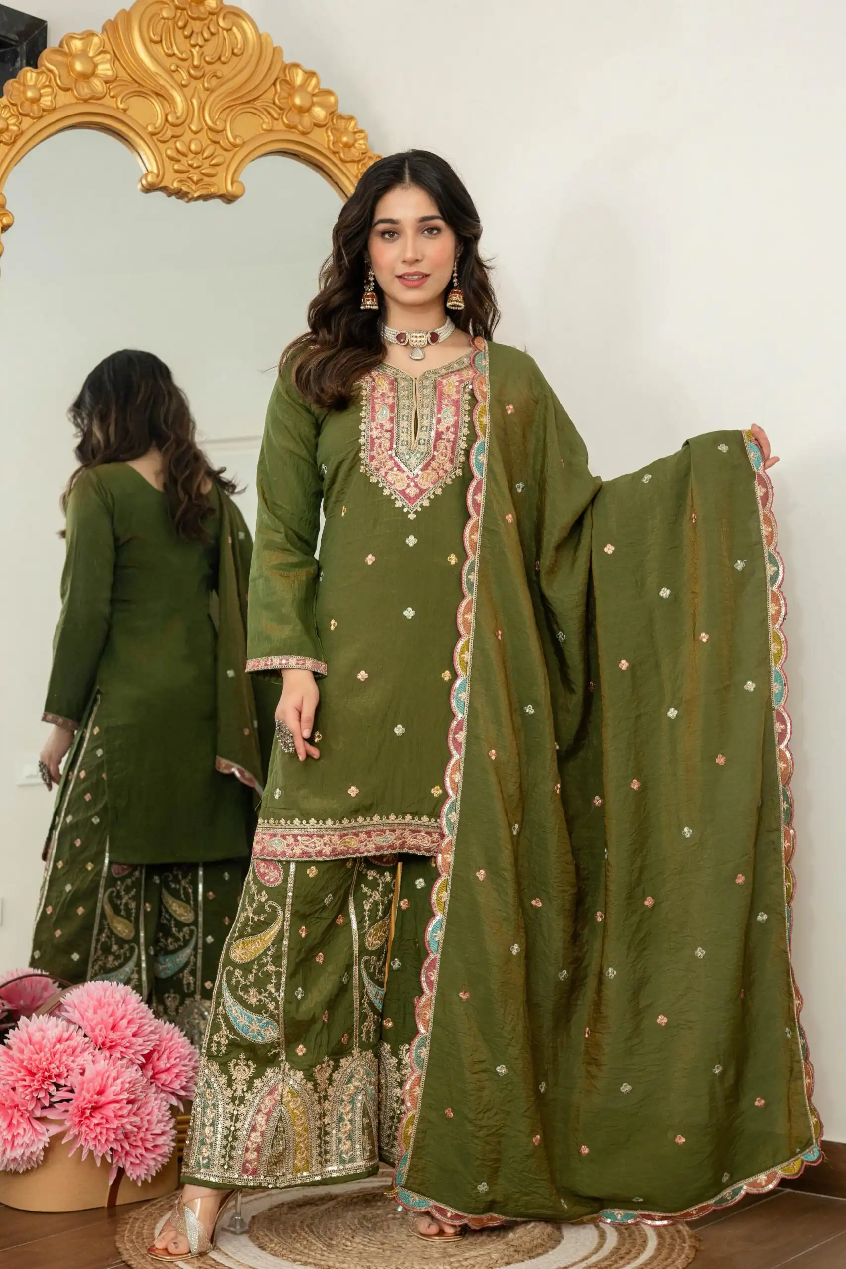 WW 6007 Mehendi Vichitra Silk Salwar Suit with Embroidery Work. Wedding, Party, Festive, Events, Grab it for ₹2599. Delivery 4-6 Working Days. Shop now. | Jump Suits, Salwar suit, Designer Suits, Casual Suits, Creative suits, Palazzo Suits, Party Wear Suits, Patiala Suits, Straight Suits