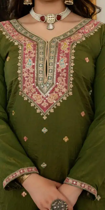 WW 6007 Mehendi Vichitra Silk Salwar Suit with Embroidery Work. Wedding, Party, Festive, Events, Grab it for ₹2599. Delivery 4-6 Working Days. Shop now. | Jump Suits, Salwar suit, Designer Suits, Casual Suits, Creative suits, Palazzo Suits, Party Wear Suits, Patiala Suits, Straight Suits