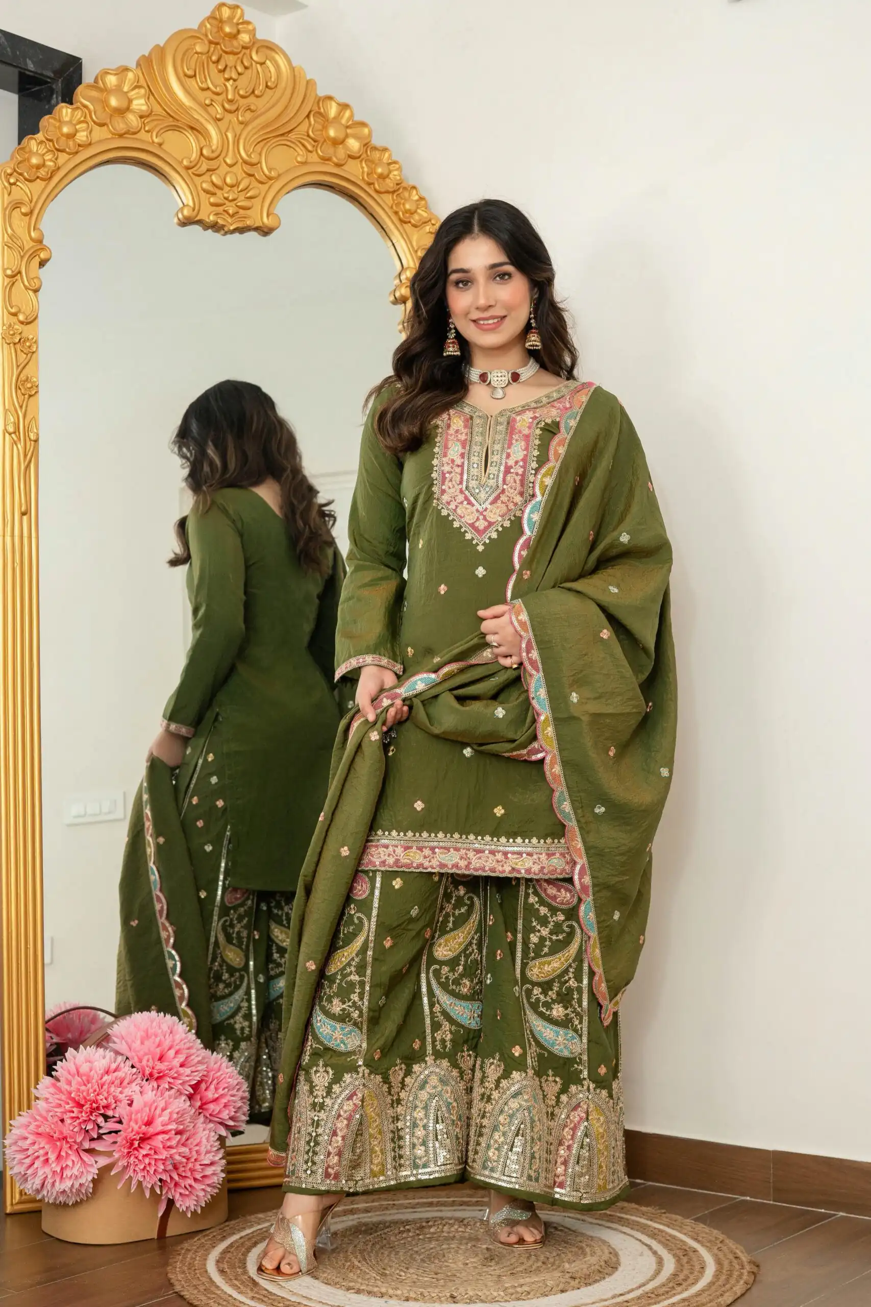 WW 6007 Mehendi Vichitra Silk Salwar Suit with Embroidery Work. Wedding, Party, Festive, Events, Grab it for ₹2599. Delivery 4-6 Working Days. Shop now. | Jump Suits, Salwar suit, Designer Suits, Casual Suits, Creative suits, Palazzo Suits, Party Wear Suits, Patiala Suits, Straight Suits
