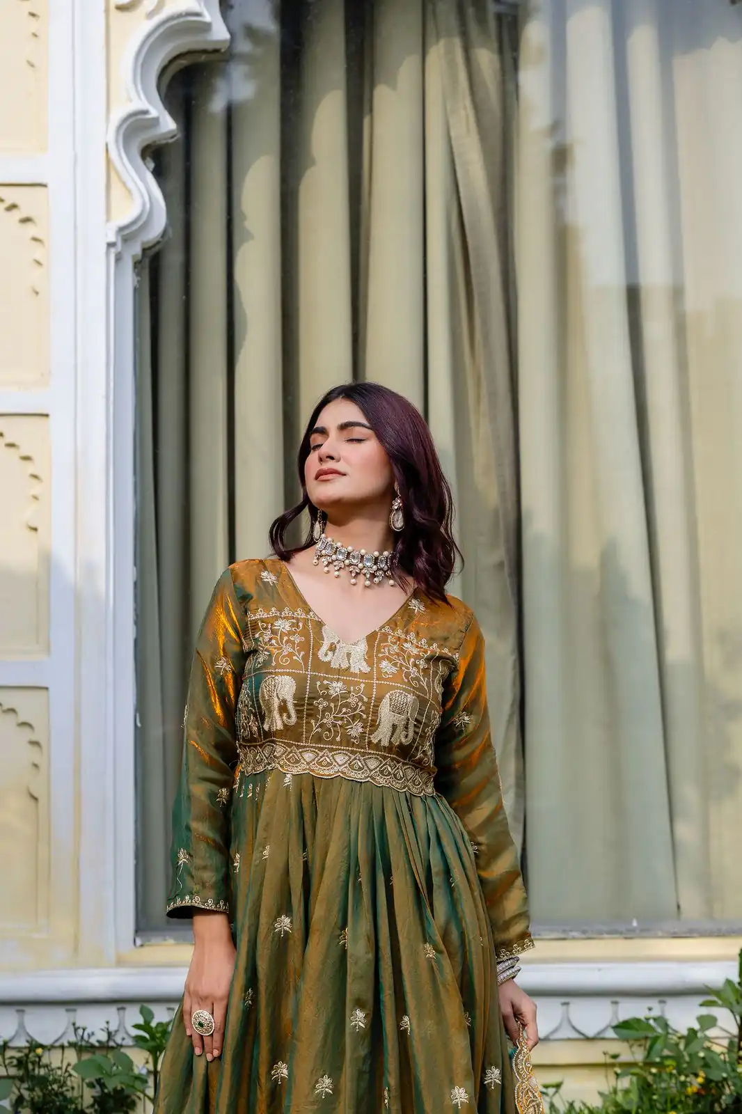 RR 38 Mustered Fendy Satin Gown Perfect for Wedding, Party, Pongal, Makar Sankranti, Ganesh Chaturthi – . Available at ₹2649 only. Delivery 4-6 Wor | Gowns, Bollywood Gowns, Creative Gowns, Designer Gowns, Embroidered Gowns, Party Wear Gowns