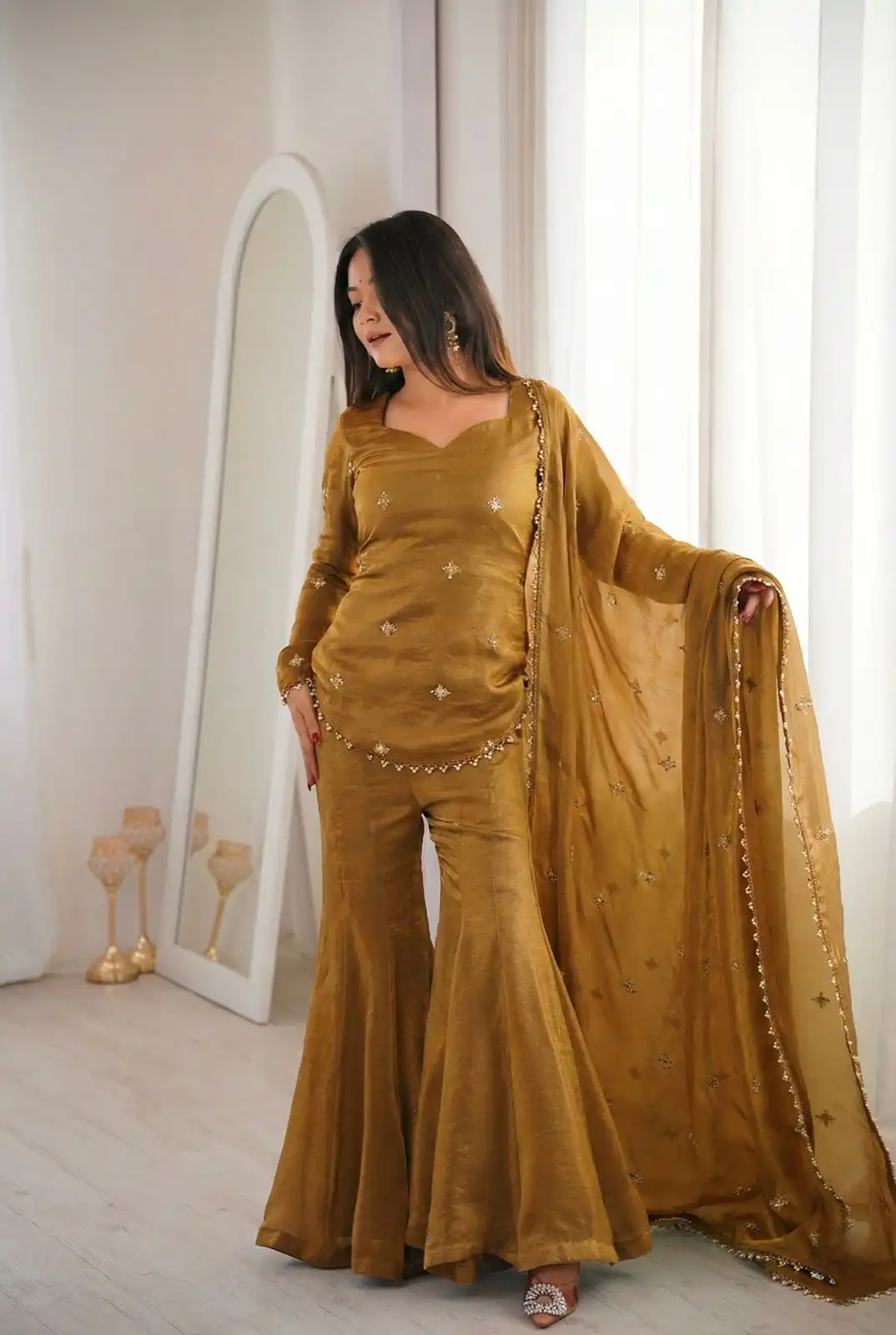 ZSR 3159 Mustered Fendy Silk Salwar Suitwith Embroidery Work & Lace Work. Now at just ₹2049. Delivery 4-6 Working Days. Shop now. | Jump Suits, Salwar suit, Designer Suits, Casual Suits, Creative suits, Palazzo Suits, Party Wear Suits, Patiala Suits, Straight Suits