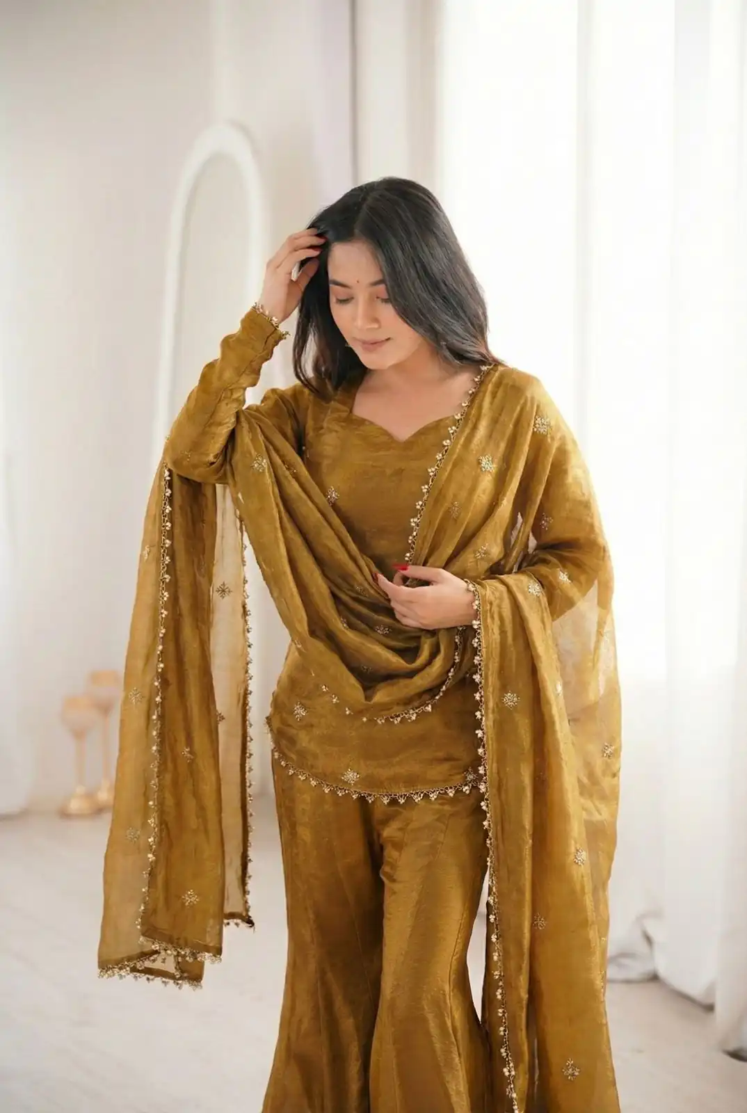 ZSR 3159 Mustered Fendy Silk Salwar Suitwith Embroidery Work & Lace Work. Now at just ₹2049. Delivery 4-6 Working Days. Shop now. | Jump Suits, Salwar suit, Designer Suits, Casual Suits, Creative suits, Palazzo Suits, Party Wear Suits, Patiala Suits, Straight Suits