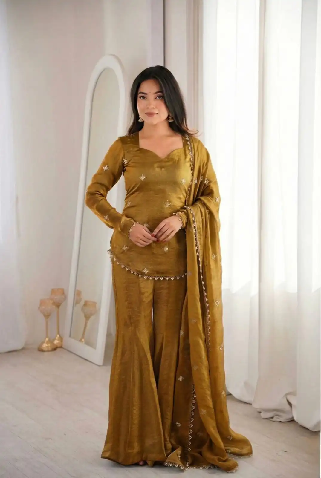 ZSR 3159 Mustered Fendy Silk Salwar Suitwith Embroidery Work & Lace Work. Now at just ₹2049. Delivery 4-6 Working Days. Shop now. | Jump Suits, Salwar suit, Designer Suits, Casual Suits, Creative suits, Palazzo Suits, Party Wear Suits, Patiala Suits, Straight Suits