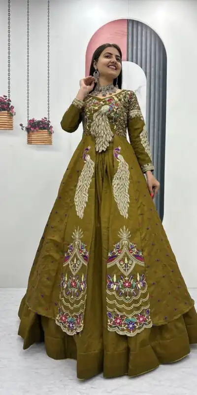 PC 528 Mustered Vichitra Sequence Work Lehenga Choli Designer Work. Grab it for ₹2649. Delivery 4-6 Working Days. Shop now. | Lehenga, Bollywood Lehenga, Creative Lehenga, Designer Lehenga, Embroidered Lehenga, Party Wear Lehenga