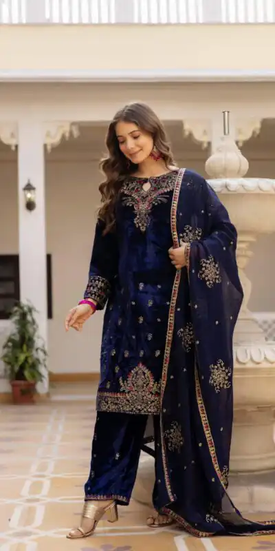 ST 1164 Navy Blue 9000 Velvet Salwar Suit Perfect for Wedding, Party, Family Gatherings, Ethnic Day, Holi – . Best Price ₹2149. Delivery 4-6 Working Days. | Jump Suits, Salwar suit, Designer Suits, Casual Suits, Creative suits, Palazzo Suits, Party Wear Suits, Patiala Suits, Straight Suits