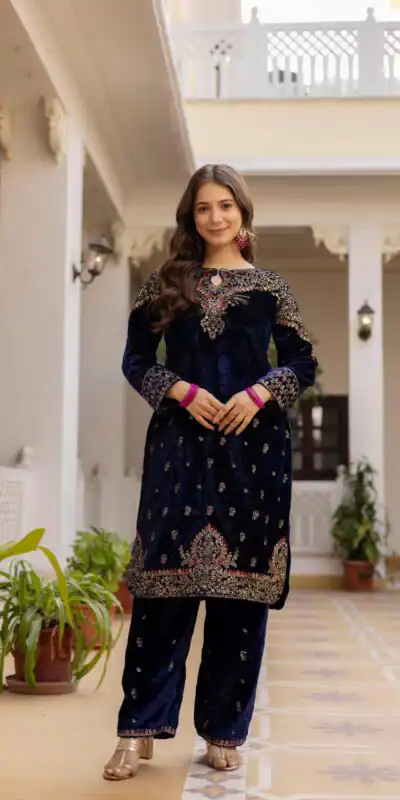 ST 1164 Navy Blue 9000 Velvet Salwar Suit Perfect for Wedding, Party, Family Gatherings, Ethnic Day, Holi – . Best Price ₹2149. Delivery 4-6 Working Days. | Jump Suits, Salwar suit, Designer Suits, Casual Suits, Creative suits, Palazzo Suits, Party Wear Suits, Patiala Suits, Straight Suits